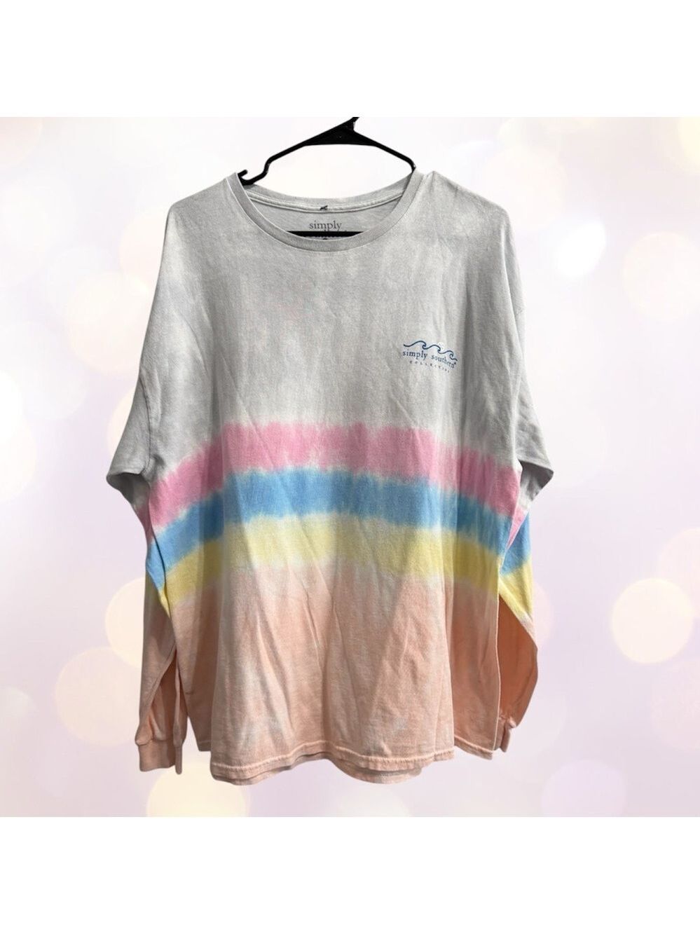 Simply Southern Pastel Rainbow Striped Long Sleeve Tee - White/Pink/Blue/Yellow